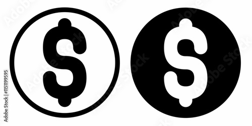 Coins stack icon with dollar symbol. Money pay, Financial and Business concept. black and white coins pile icon.