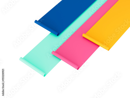 Colorful paper sheets roll on isolated background 3d illustration photo