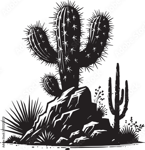 Desert Cactus silhouette vector illustration isolated on white background