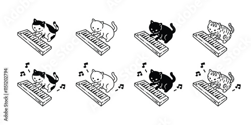 cat vector keyboard piano musician icon kitten turntable calico music note neko pet cartoon character munchkin illustration symbol clip art isolated design