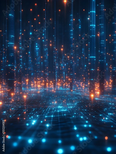 Wallpaper Mural A futuristic digital grid with glowing blue nodes on a dark background, creating depth and intrigue.  Torontodigital.ca