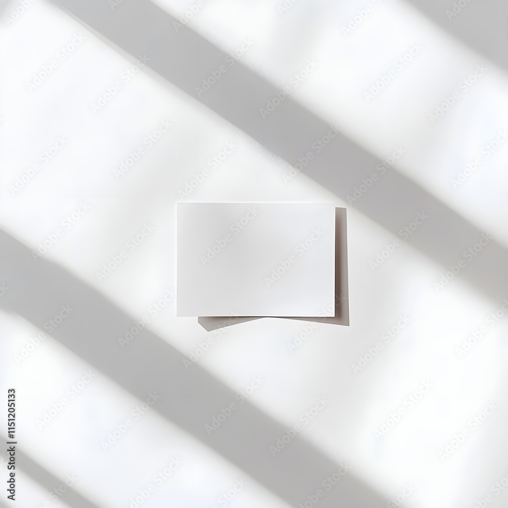 A minimal flat-lay of an empty white card on a clean white background, with soft natural light casting shadows A minimal flat-lay of an empty white card on a clean white background, with soft natural light casting shadows