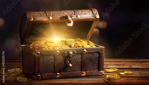Treasure Chest - Open Ancient Trunk With Golden Coins