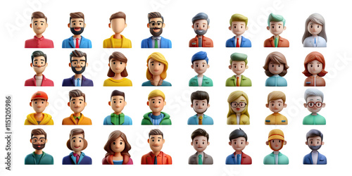 Diverse 3D Characters for Business and Professional Use, PNG collection, set bundle, isolate on transparent or white background