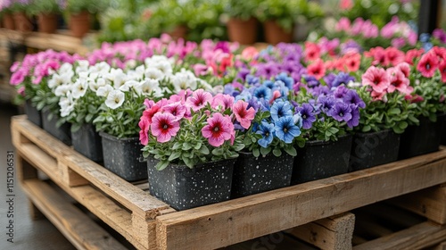 Wallpaper Mural Vibrant flower display at local nursery colorful pansies in pots garden center indoor setting floral aesthetic Torontodigital.ca