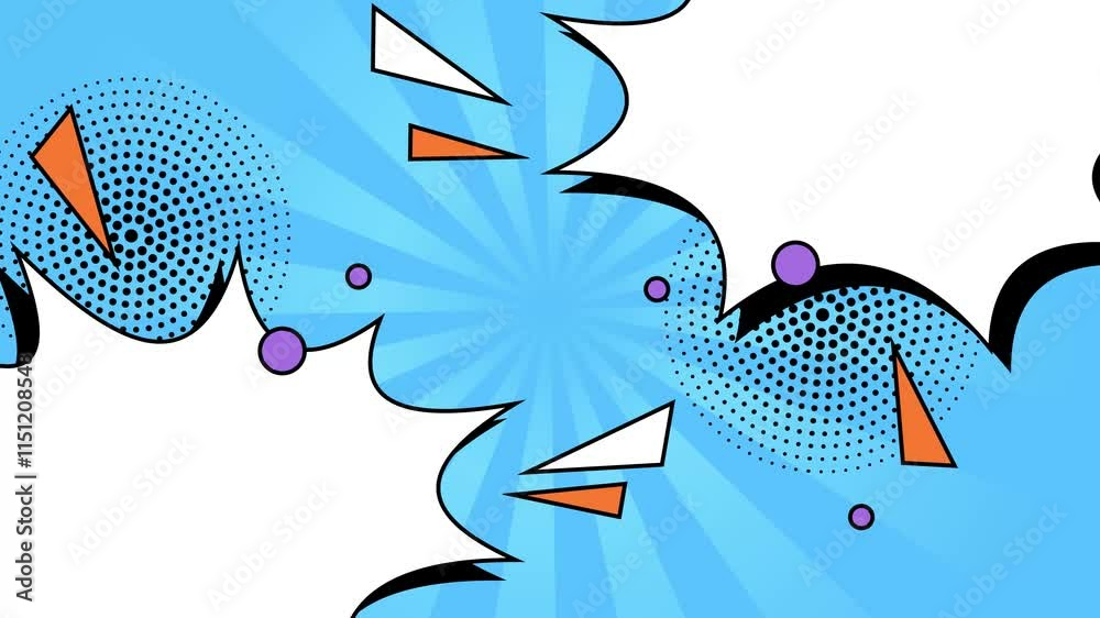 comic blue background showcasing a bright explosion with vibrant color burst and space for text seamless 4k video background motion pop art design