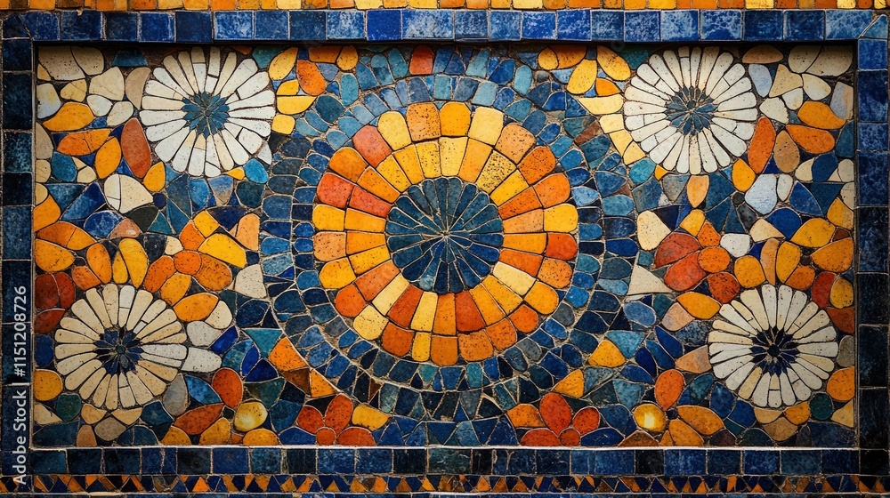 custom made wallpaper toronto digitalColorful mosaic tile floral pattern.