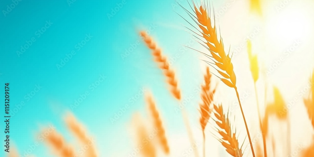 Wheat Stalks Against Bright Blue Sky Wheat Stalks Against Bright Blue Sky