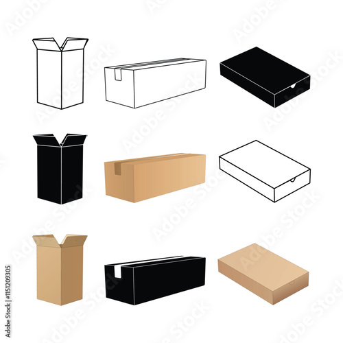 Collection of Cardboard Box Designs - Black, White, and Colored