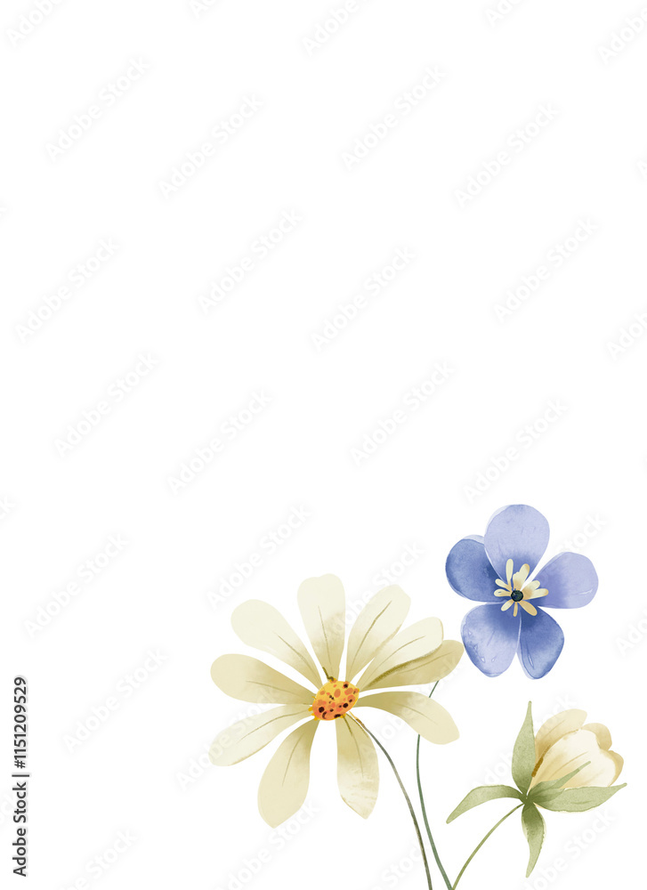 Obraz premium Greeting card template with watercolor flowers, floral frame,&nbsp;invitation hand painted. 