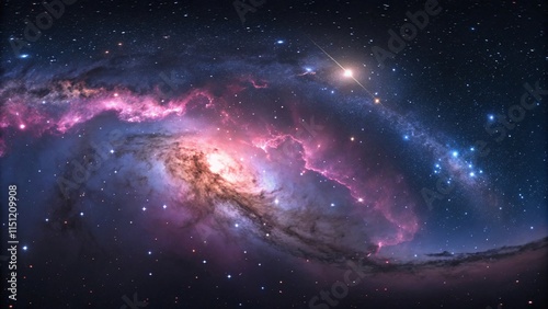 360 degree equirectangular projection space background with nebula and stars, environment map. HDRI spherical panorama