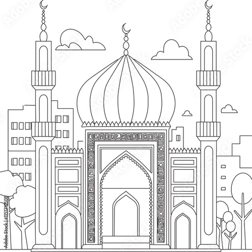 Mosque line art vector illustration