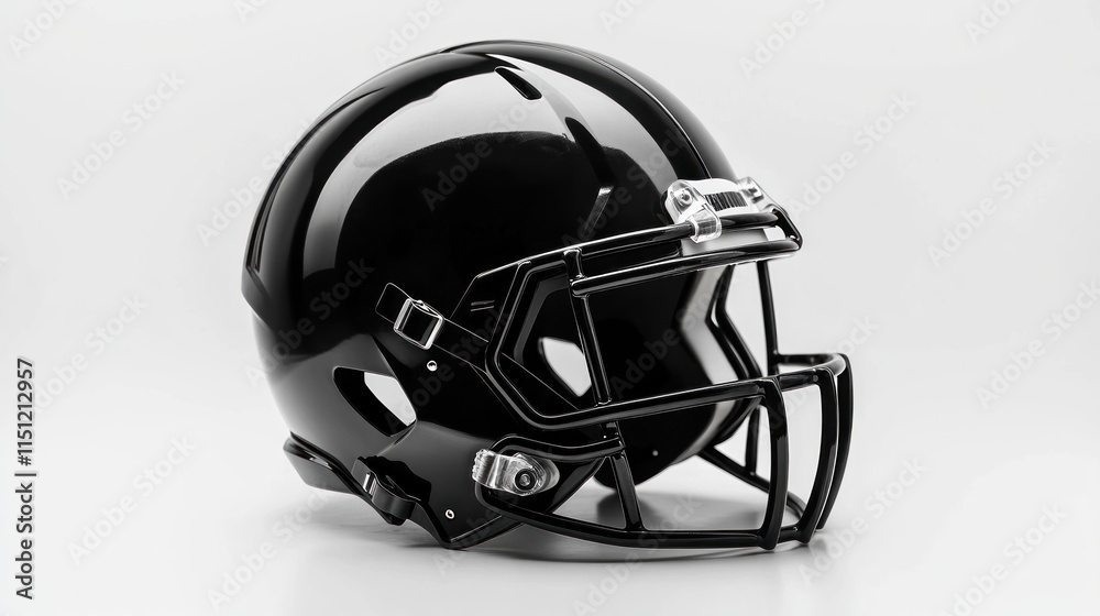 Fototapeta premium Black football helmet with facemask, isolated on white background.