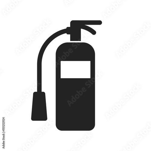 isolated glyph pictogram icon of fire extinguisher, for safety firefight safety hazard sign with  fire, flame symbol