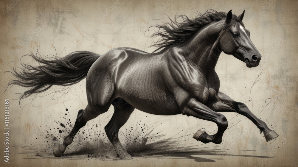 Majestic Black Stallion Running With Graceful Mane Majestic Black Stallion Running With Graceful Mane