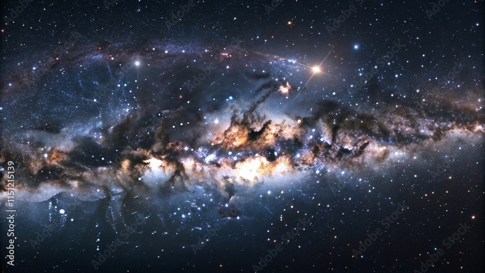 Naklejka premium 360 degree equirectangular projection space background with nebula and stars, environment map. HDRI spherical panorama