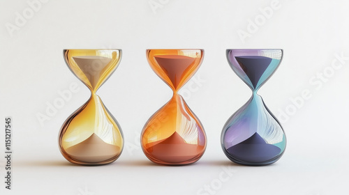 Stunning Iridescent 3D Hourglass, Minimalist Style, Close to Expiration, Isolated on White Background
