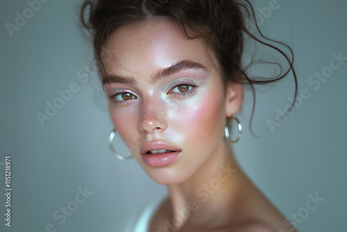 Portrait of Model with Pastel Iridescent Eyeshadow and Natural Glow photo