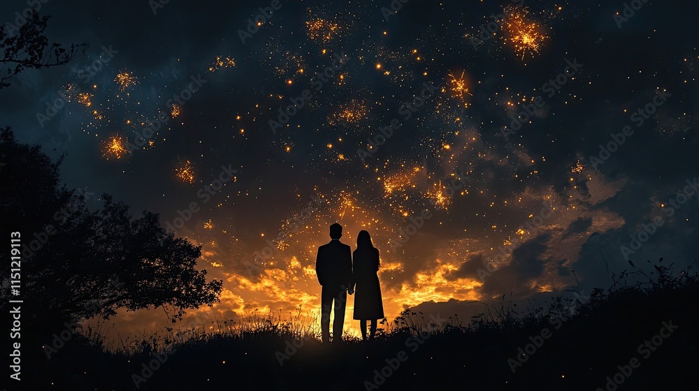 Fototapeta premium Fireworks on the black sky at night