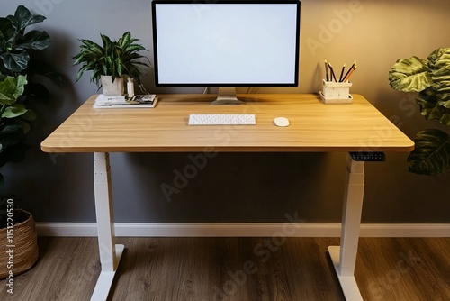 Modern Adjustable Standing Desk with Natural Wood Top