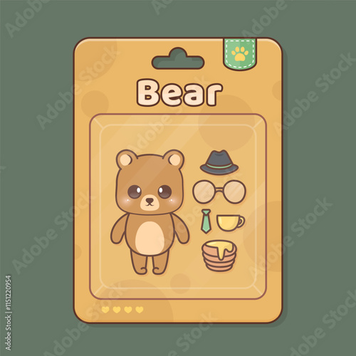 cute worker bear toy in blister packaging design