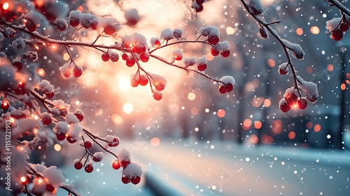 The falling snow and the red wild fruits hanging on the branches further set off the Christmas atmosphere, adding to the warmth and comfort of Christmas.