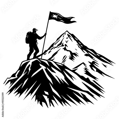 Flag Raised at the Mountain Peak