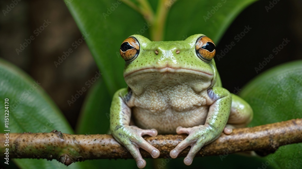 Fototapeta premium green frog on leaf