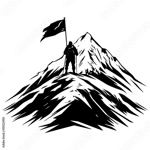 Flag Raised at the Mountain Peak