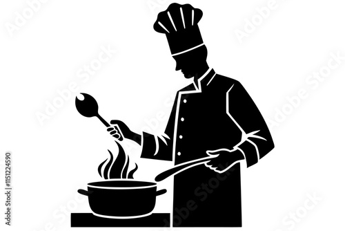 chef silhouette, chef hat, cooking silhouette, vector illustration.