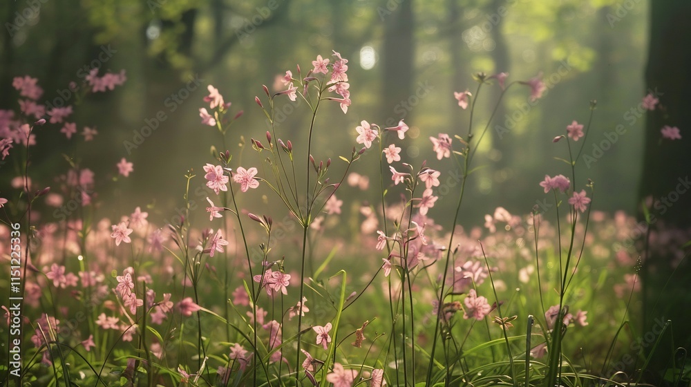 Enchanted Forest: A Misty Dawn of Pink Flowers Enchanted Forest: A Misty Dawn of Pink Flowers