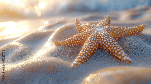 Masterpiece 8k ultra-realistic starfish with fine textures, displayed on a soft sandy beige background