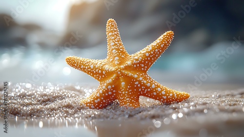 Masterpiece 8k ultra-realistic starfish with fine textures, displayed on a soft sandy beige background