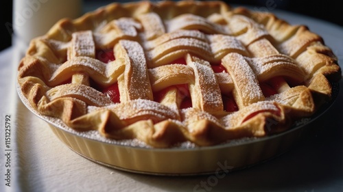 Delicious Lattice Top Cherry Pie Baked Fresh photo