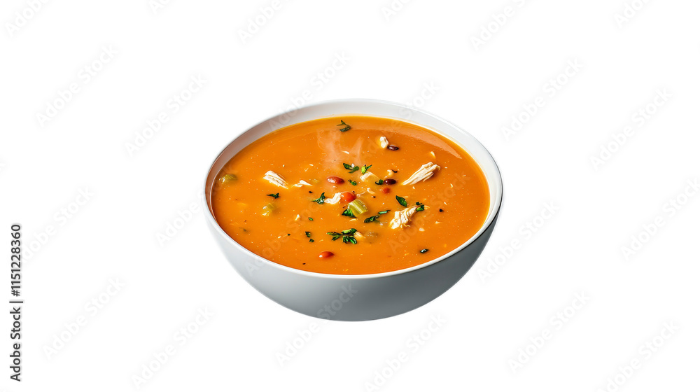 Creamy Tomato Soup with Herbs and Spices in a White Bowl Creamy Tomato Soup with Herbs and Spices in a White Bowl