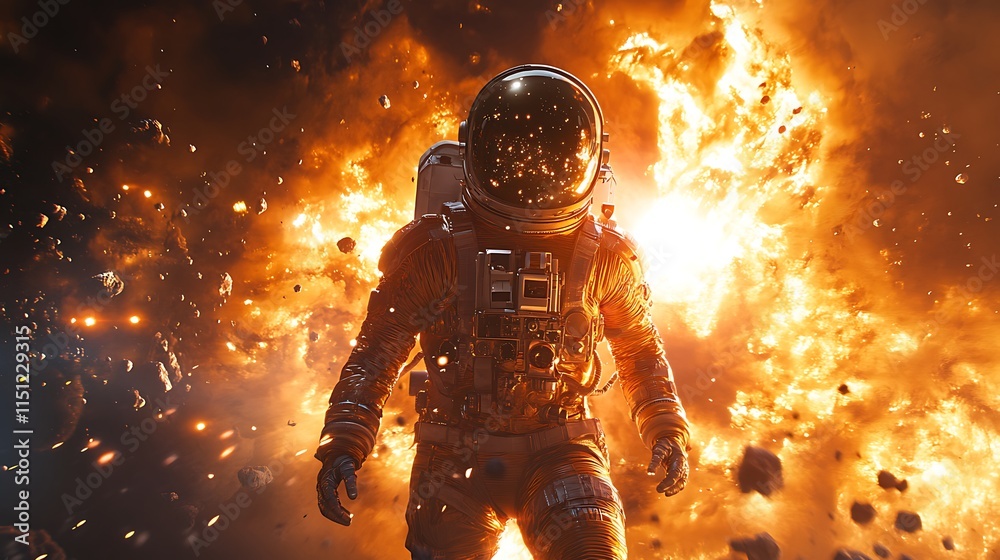An astronaut observing a supernova from a distance, waves of light and energy swirling around the explosion, cinematic lighting reflecting the vibrant hues on the suit, hd quality, An astronaut observing a supernova from a distance, waves of light and energy swirling around the explosion, cinematic lighting reflecting the vibrant hues on the suit, hd quality,