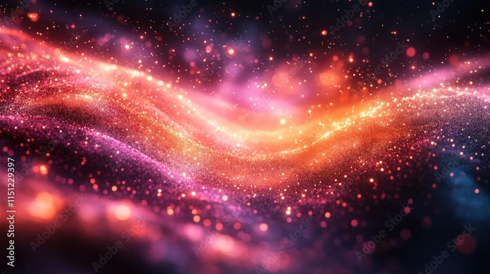 Obraz premium Glowing red, pink particles; cosmic wave.