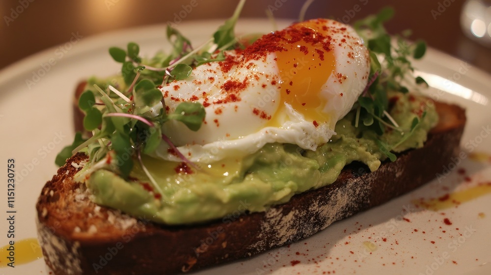 Avocado Toast Topped With Poached Egg And Microgreens Avocado Toast Topped With Poached Egg And Microgreens
