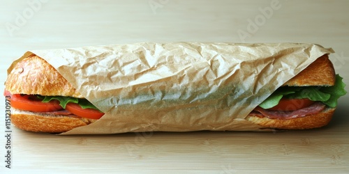 Delicious Deli Sub Sandwich in Brown Paper Wrap