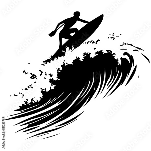 Surfer Riding a Massive Wave