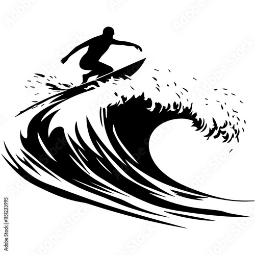 Surfer Riding a Massive Wave