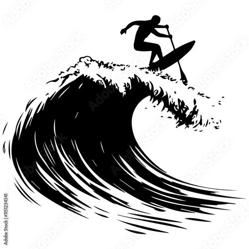 Surfer Riding a Massive Wave