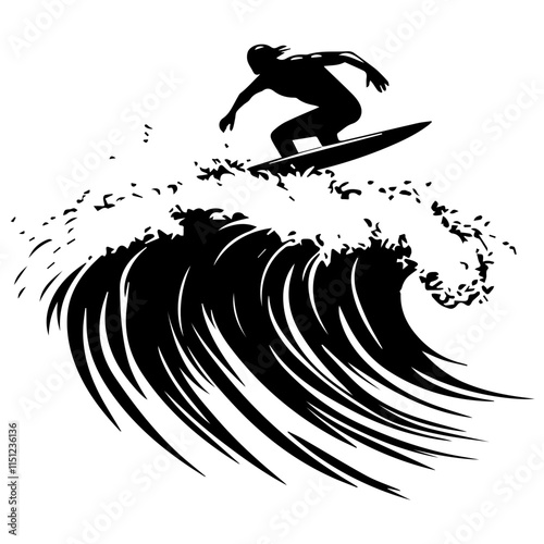 Surfer Riding a Massive Wave