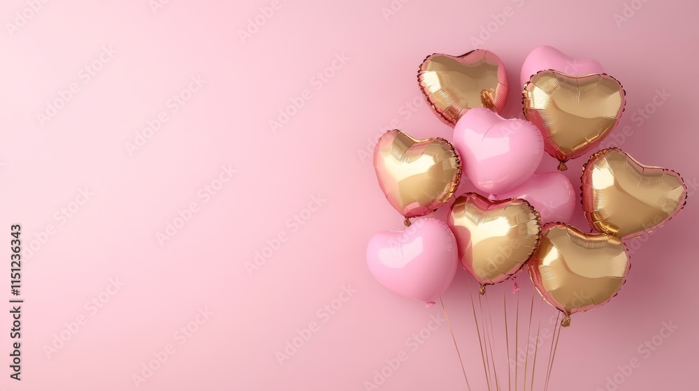 Fototapeta premium Heart-Shaped Balloons in Pink and Gold for Celebrations and Events