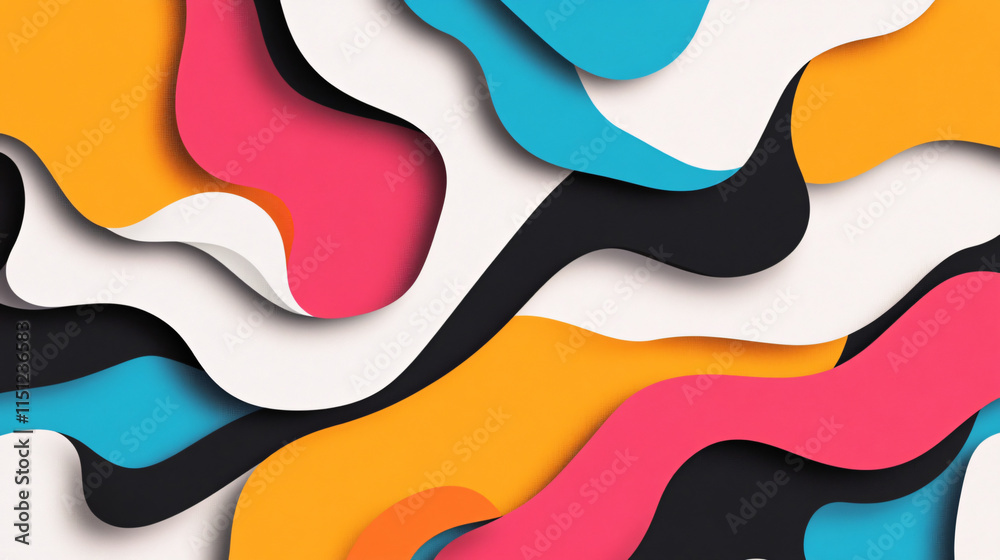 Bold abstract background with energetic lines and vibrant colors. This design features dynamic shapes in pink, blue, orange, and black, creating lively and modern aesthetic Bold abstract background with energetic lines and vibrant colors. This design features dynamic shapes in pink, blue, orange, and black, creating lively and modern aesthetic
