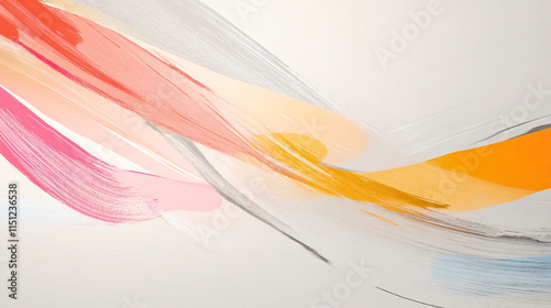 Bold abstract background with energetic lines and vibrant colors. This artwork features sweeping strokes in pink, orange, and gray, creating dynamic and lively composition