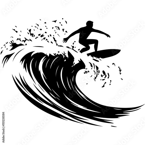 Surfer Riding a Massive Wave