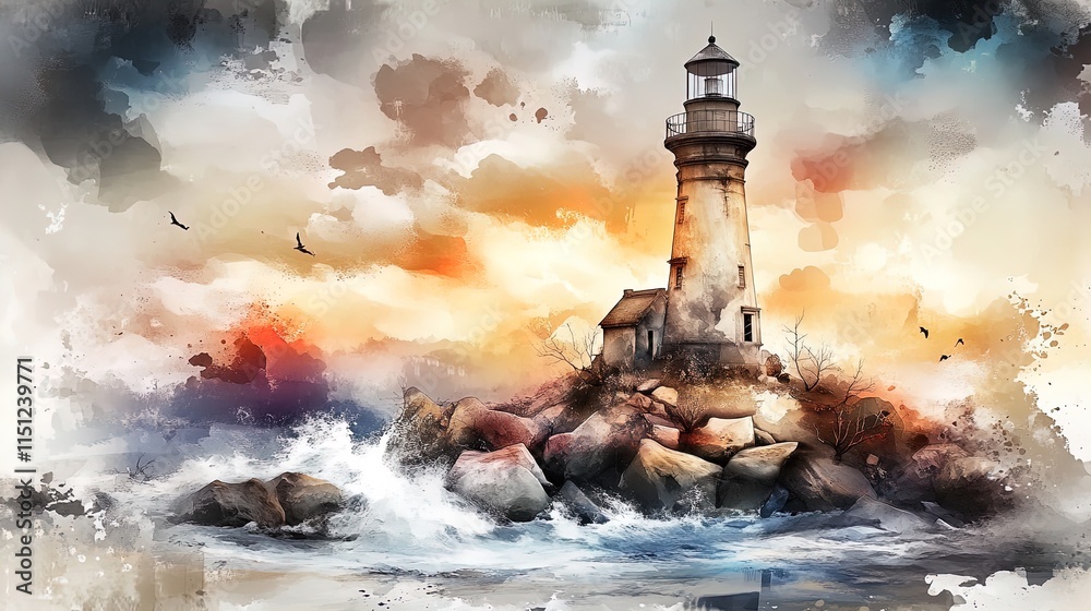 majestic abandoned lighthouse on rocky shore: a dramatic hdr poster perfect for coastal decor, capturing the enchantment of crashing waves and a mystical sky majestic abandoned lighthouse on rocky shore: a dramatic hdr poster perfect for coastal decor, capturing the enchantment of crashing waves and a mystical sky