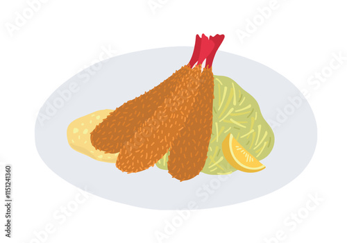 シンプルなエビフライのイラスト