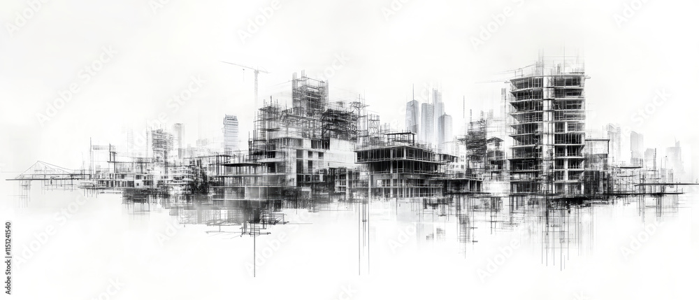 Construction evolution from blueprints to buildings in a modern architectural collage Construction evolution from blueprints to buildings in a modern architectural collage